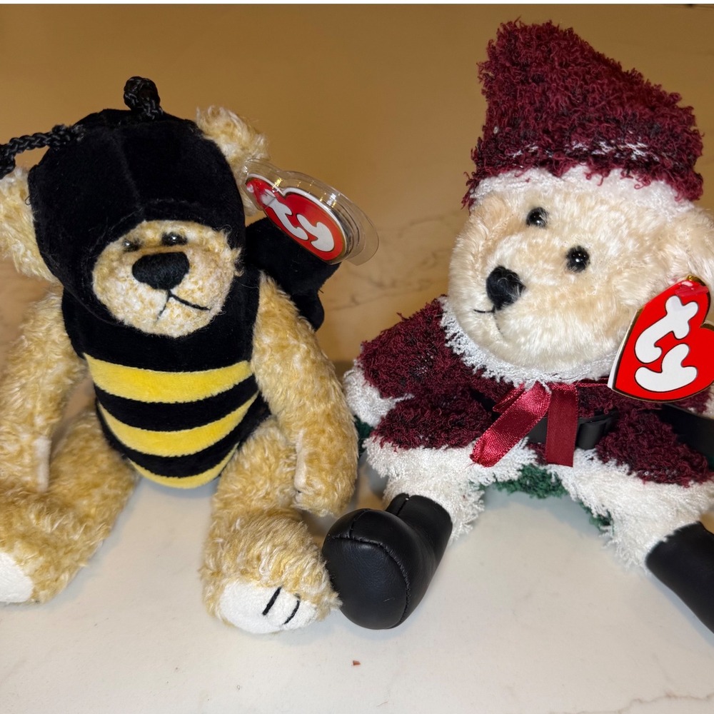 Ty Attic Treasures Beezee Bumblebee and Santabear Christmas Plush Lot of 2 2000